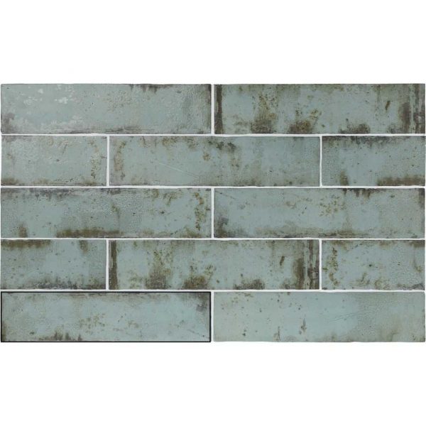 Brooklyn Aqua Green 75x300 Rustic Brick Effect Wall Tile - Pattern view