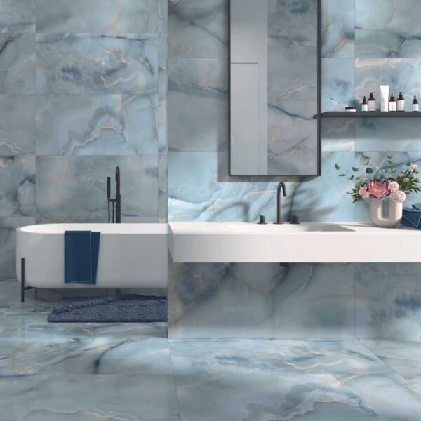 Horizon Sky Blue 600x1200 Polished Mable Effect Porcelain Tile - Render