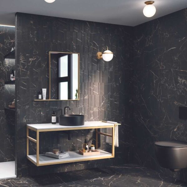Opera Midnight Lux Black 400x1200 Matt Marble Effect Ceramic Tile - Render