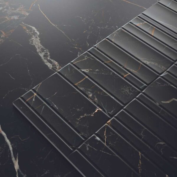 Opera Midnight Lux Black 400x1200 Matt Marble Effect Ceramic Tile - All Face