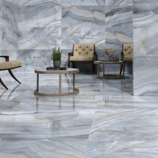 Glamour Smerato Blue 600x1200 Polished Marble Effect Porcelain Tile - Render